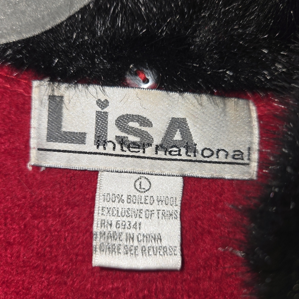 Lisa International Festive Red Vest with Reindeer Embroidery Wool Christmas L - Picture 5 of 7